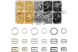 BROVITI 360Pcs Metal 3 Styles Bra Strap Hooks for Sewing Bikini Swimsuit Lingerie Rings Halter Tops Bathing Suit Clips Clasp Adjustment Slider (Gold Silver & Metallic Black, 2 Size, Boxed) , (XH-292)