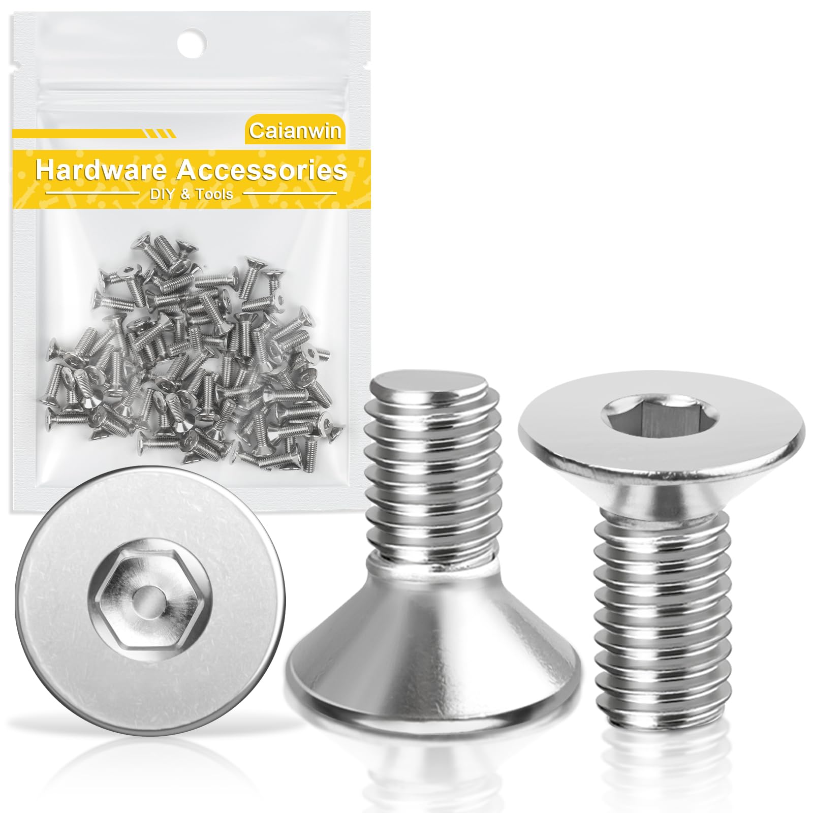 Caianwin 100Pcs M3*8mm Hex Countersunk Bolts DIN7991 Machine Screws 304 Stainless Steel Countersunk Screws