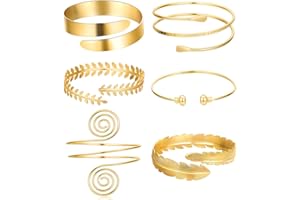 TOBENY 6 Pieces Arm Bracelet for Women Girls Gold Mental Open Upper Arm Bangle Bracelet Simple Adjustable Armlet Armband Set
