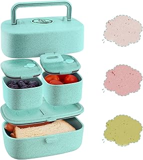 Bento Box Kinder 100% Auslaufsichere, LunchBox Kinder Aus Recycelbarem Weizenstroh, BPA-Frei, Brodose Mit Griff Und Fach, Leicht Zu Tragen, Lebensmittel Sortieren, SpüLmaschinenfest, Mikrowellenfest