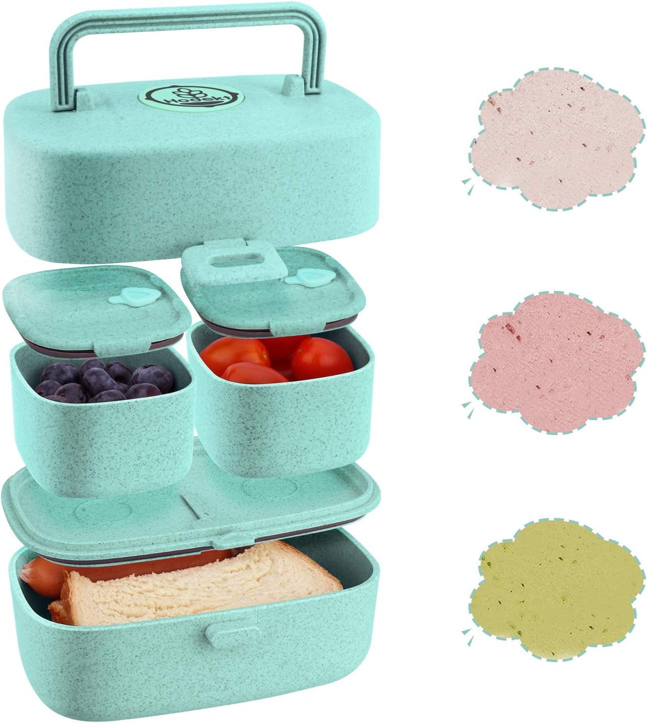 Bento Box Kinder 100% Auslaufsichere, LunchBox Kinder Aus Recycelbarem Weizenstroh, BPA-Frei, Brodose Mit Griff Und Fach, Leicht Zu Tragen, Lebensmittel Sortieren, SpüLmaschinenfest, Mikrowellenfest