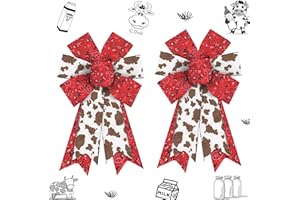 Hying 2 Pieces Paisley Floral Bows for Wreath, Mandara Flowers Wreath Bows Cow Pattern Craft Bows Holiday Wedding Bows Red White Burlap Bows for Front Door Spring Birthday Party Decorations Supplies