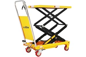Xilin Lift Table Cart Double Scissor Platform Truck Manual Scissor Hydraulic Pump Lift Table Cart with Wheels 51" Lifting Height 770lbs Capacity