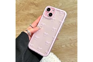 EYZUTAK Case for iPhone 15, Clear Cute Ribbon Bowknot Pattern Aesthetic Transparent Phone Case Raised Camera Protection Stylish Slim Soft Durable TPU Protective Cover for Women Girls - Pink