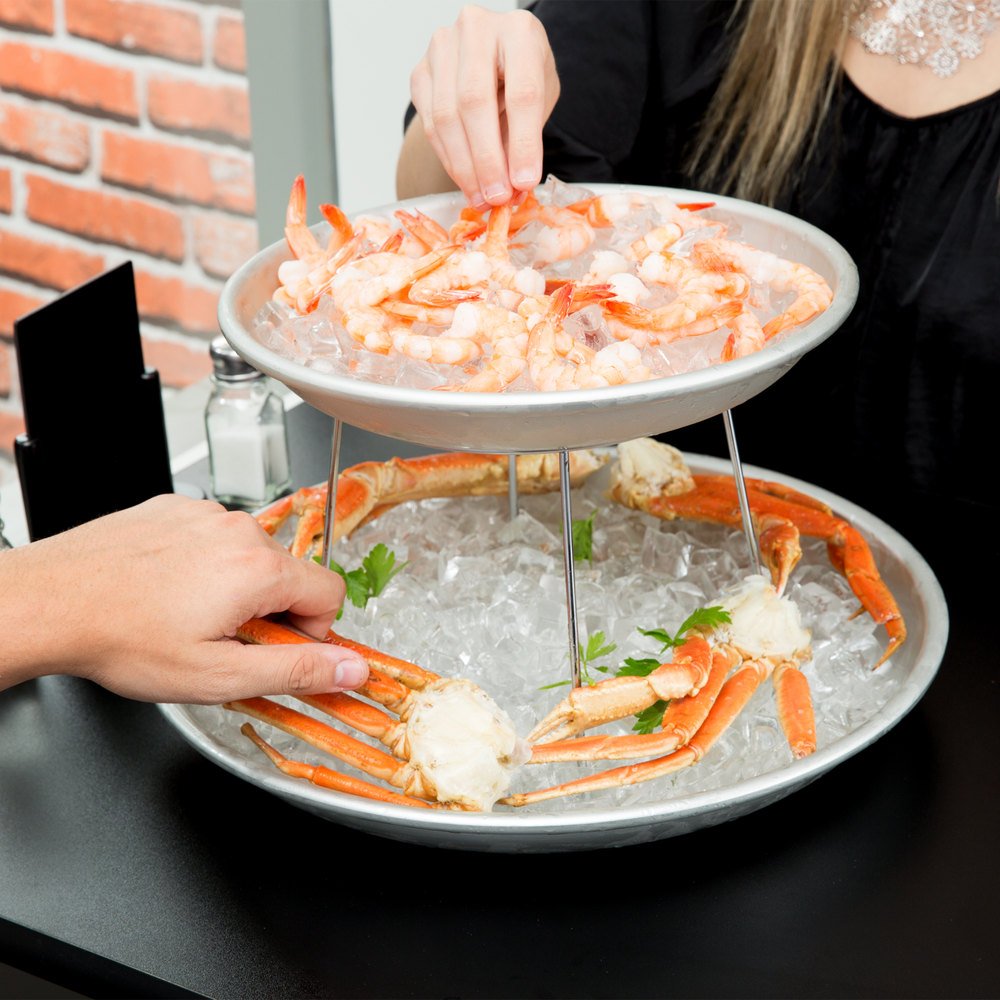 American Metalcraft 2 Tier Seafood Tower Set with Small Aluminum Trays and Stand