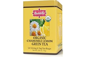 BREW LA LA TEA Brew La La Organic Green Tea - Natural Chamomile Lemon Flavor - 50 Double Chambered Tea Bags - Low Caffeine Tea - USDA Certified Organic - NonGMO - Gluten Free
