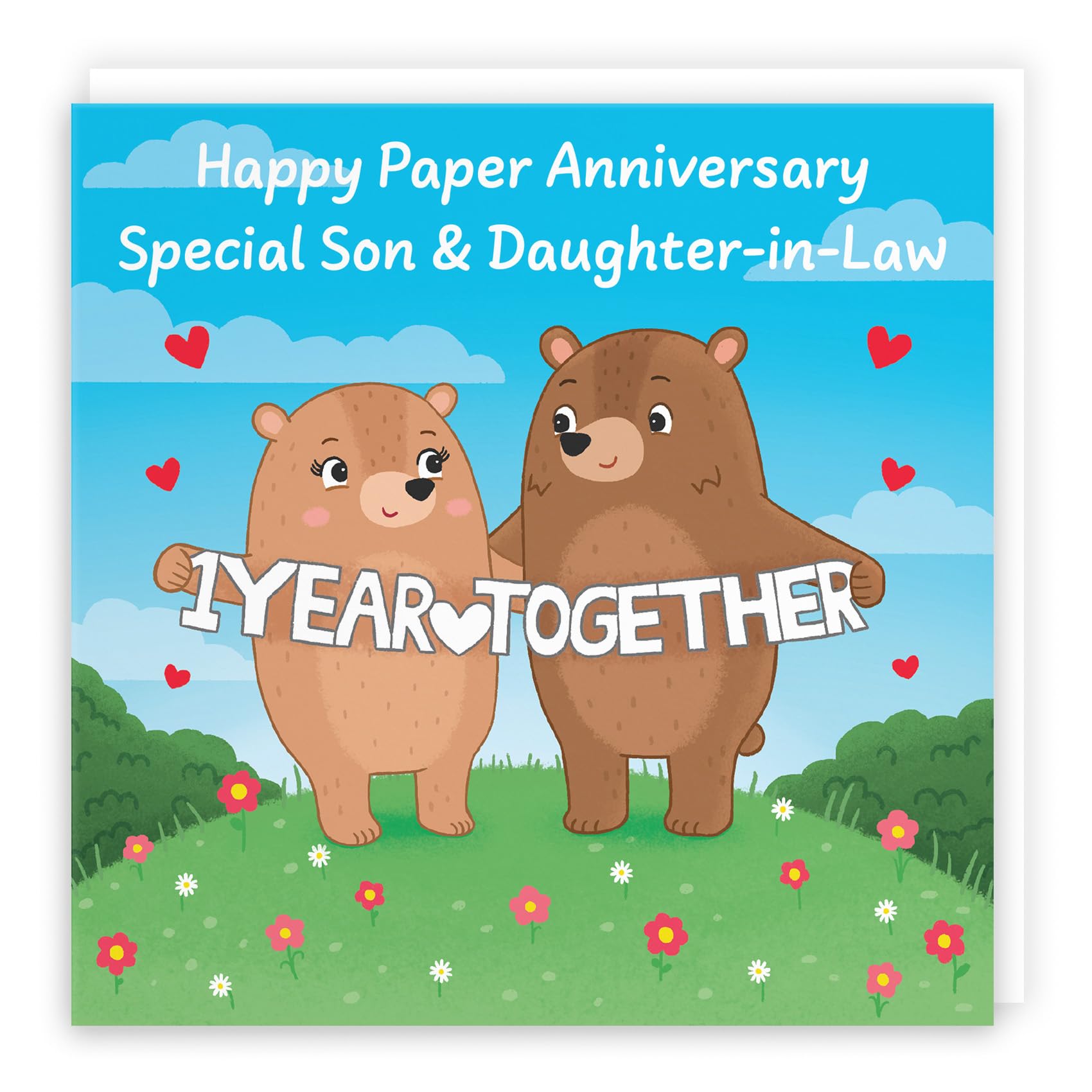 Hunts England - Son And Daughter In Law 1st Anniversary Card - Paper Anniversary - First Anniversary - 1 Year - Cute Fun Bears Card For Son & Daughter-in-Law - Love Story Collection