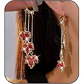 ZXYMHL Fall Maple Leaf Dangle Earrings for Women Crystal Autumn Tassel Earrings for Thanksgiving Winter Holiday Jewelry Accessories ﻿