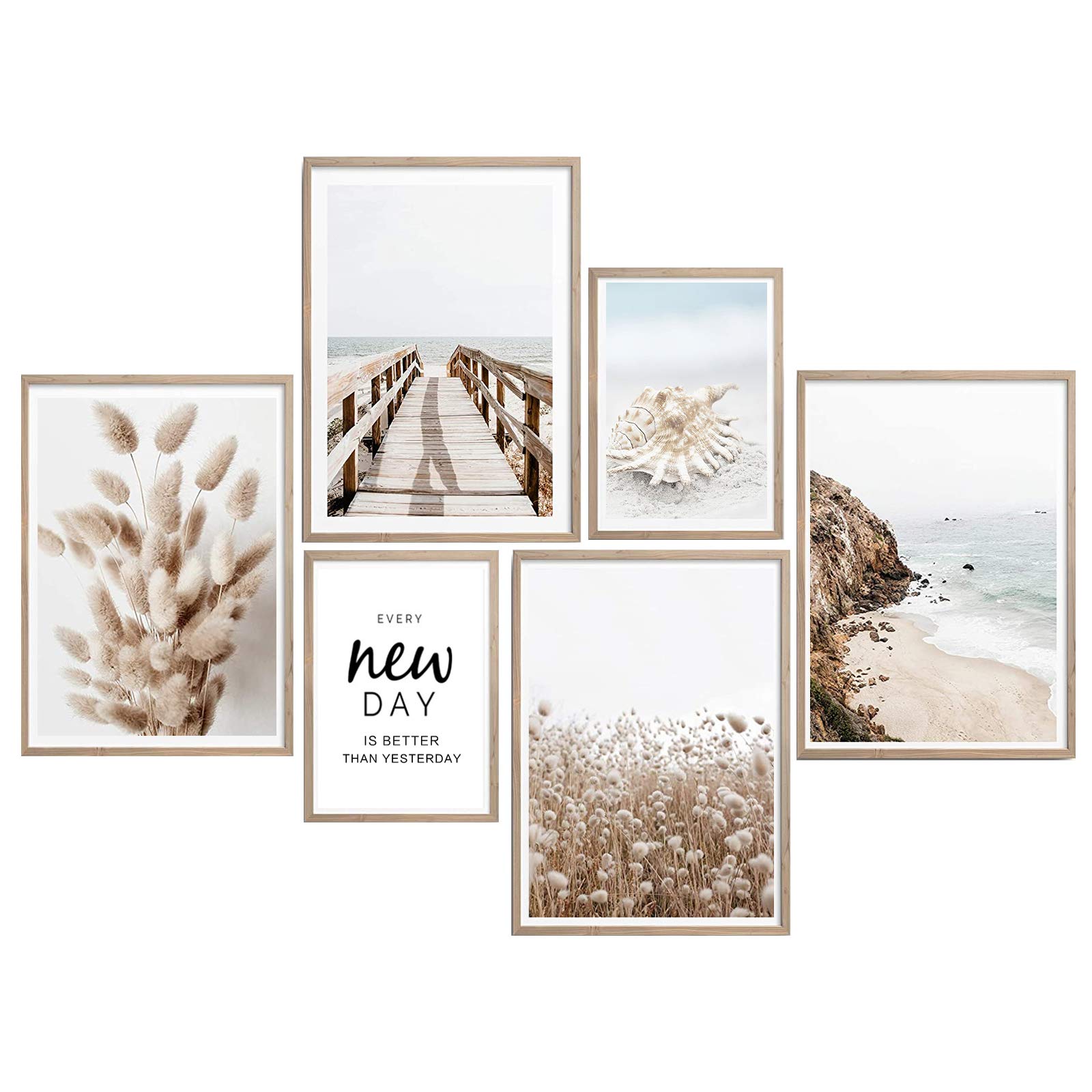 Akoemxeeo Canvas Print Wall Art Picture For Home Decor Rabbit Tail Grass Scenery 6 Pieces Panel Pictures Artwork Oil The Decoration Landscape Photo Prints (Without Frame)