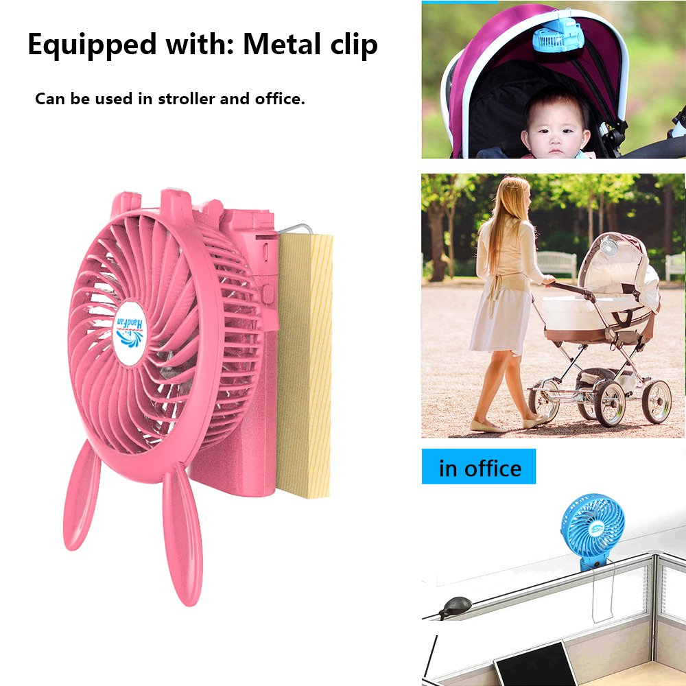 Small Handheld Fan,HandFan USB Rechargeable Fan mini Portable Fan Power Personal Fan Collapsible Electric Fan Desk Fan with 4000mA Mobile Battery for Stroller Camping Tent Dorm Office(Pink rabbit)