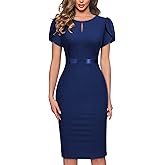 AISIZE Women's Elegant Puff Sleeves Keyhole Neck Cocktail Party Pencil Dress