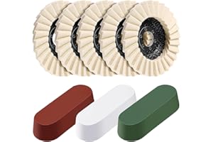 Heigble 8 Pcs Wool Polishing Wheel Disc and Polishing Compounds Set Includes 5 Thicken Arbor Buffing Wheel 3 Buffing Compound 4 1/2 x 7/8 Inch Felt Flap Disc for Angle Grinder, Multi Surface