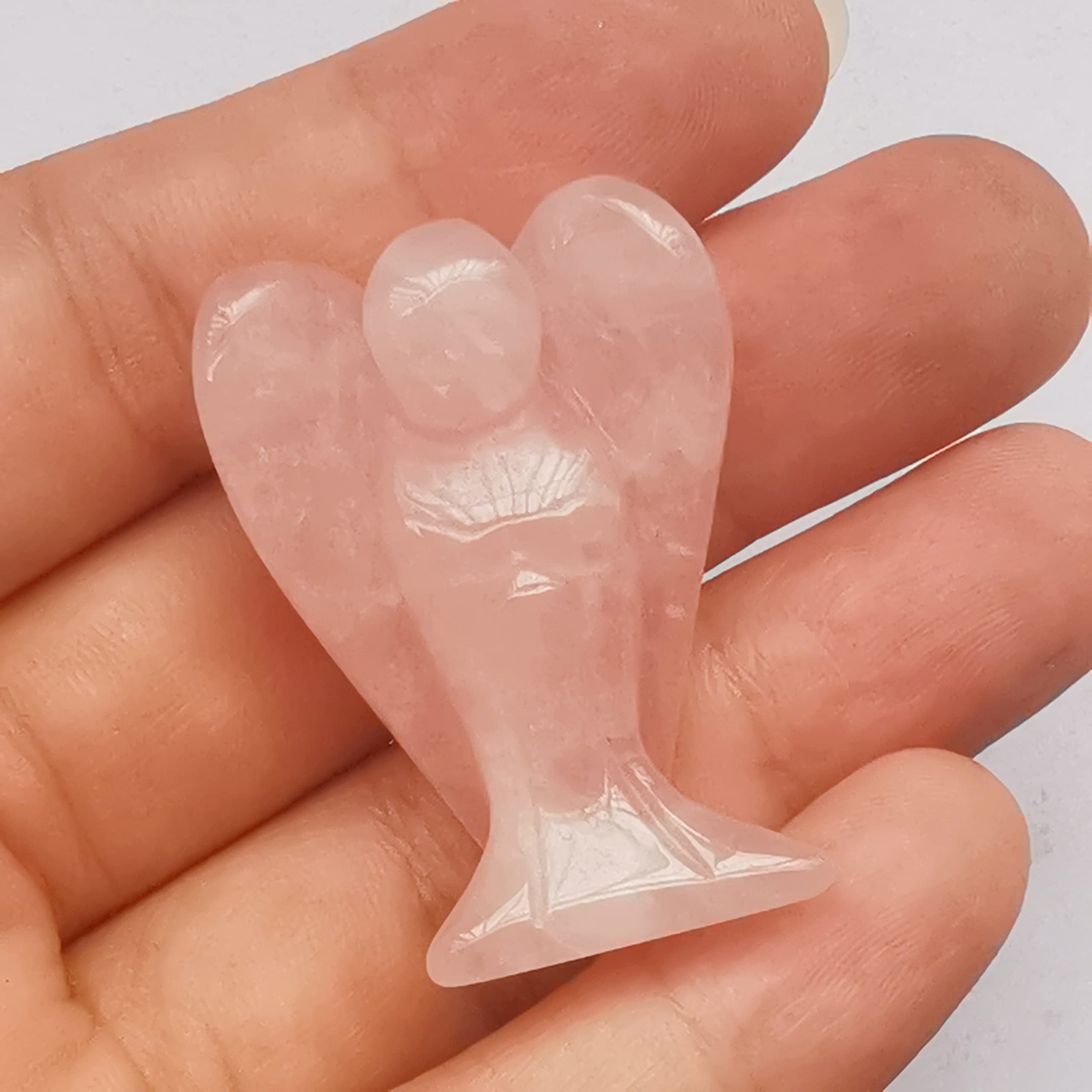 Manekieko Natural Rose Quartz Healing Crystal Prayer Guardian Angel Statue,38mm Carving Pocket Palm Stone Figurines Decoration