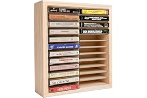 Waratah Designs Cassette Tape Storage Rack, 24-slot Wood Cassette Tape Holder, Wall Mount or Freestanding Audio Cassette Organizer, Playing Card Storage, Unfinished Pine