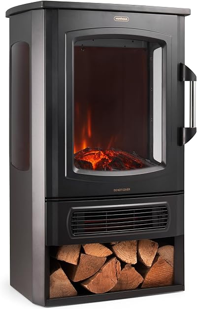 VonHaus Panoramic Stove Heater with Log Storage 2000W Electric Fireplace
