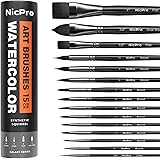 Nicpro 15PCS Watercolor Paint Brush Set, Professional Watercolor Paint Brushes, Soft Synthetic Fine Squirrel Hair, Round, Fla