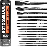 Nicpro 15PCS Watercolor Brushes, Synthetic Squirrel Professional Watercolor Paint Brush Set, Water Color Brushes with Round, Cat Tongue, Liner, Flat, Wash for Artists, Adults, Inks, Gouache