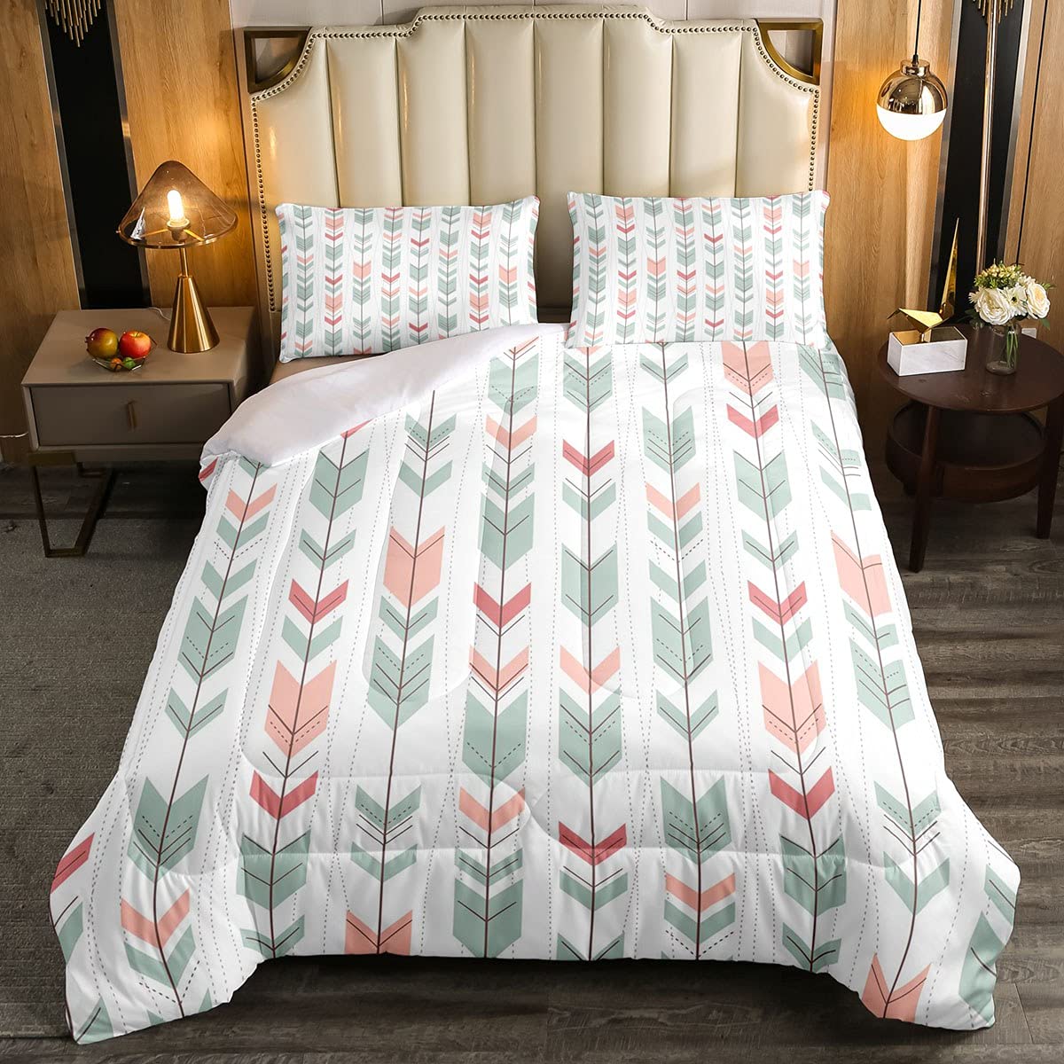 Boho Arrow Duvet Insert/Quilt Girls Bohemian Aztec Comforter for Teens Women Exotic Geometric Bedding Set Pink Green Abstract Art Down Comforter Duvet Quilted Single Size