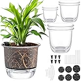 Ferrochef 6 Pcs Clear Self Watering Pots for Indoor Outdoor Plants Flowers, 2 Each of 4, 5 and 6 Inch Self Watering Planters with Reservoir, Drainage Hole and Absorbent Cotton Rope