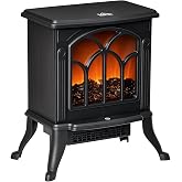 HOMCOM 17" Freestanding Electric Fireplace Stove Heater 750W/1500W Black | Realistic Logs, Flame Effect, Overheat Protection, Fire Place Heater