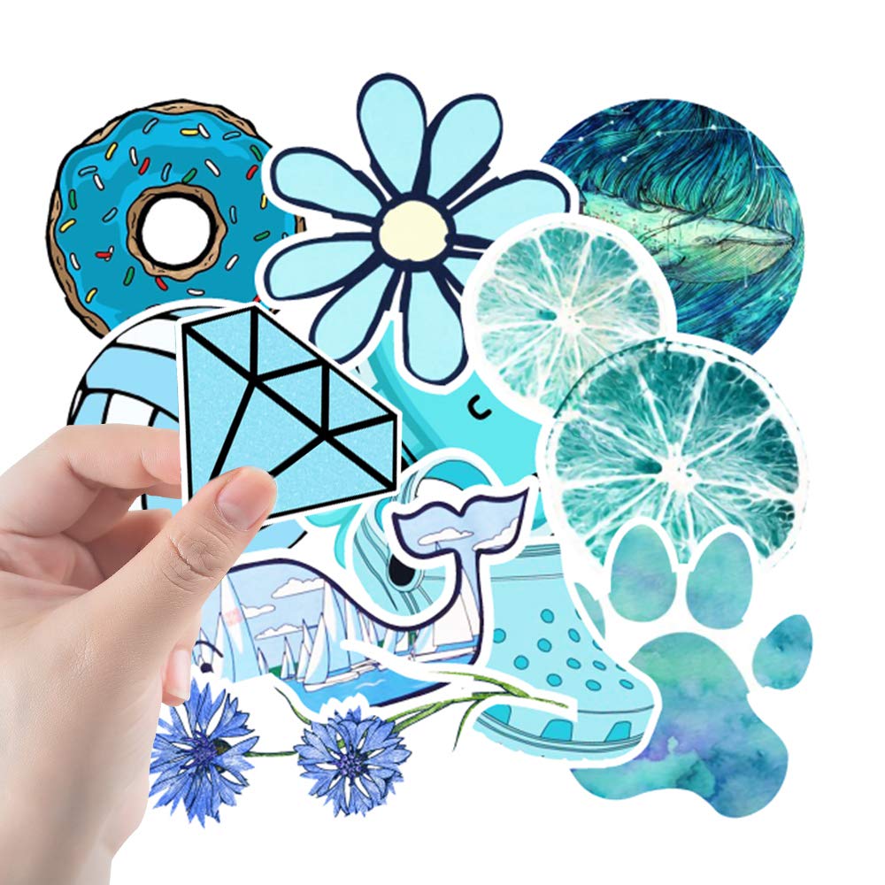 Sunvito Stickers for Water Bottles, 53 Pack Laptop Stickers for Guitar, Skateboard, Phone, Luggage, Cute Waterproof Stickers for Teens, Girls, Kids (Blue)
