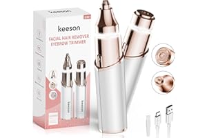 NVXIGAC KEESON Facial Hair Removal for Women, 2-in-1 Electric Eyebrow Trimmer with LED Light, Rechargeable Hair Removal Device Face Shaver Facial Hair Remover for Women Face, Lip, Peach Fuzz