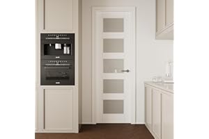 CRUTOP 24''x80'' Pre-Built Frosted Glass Interior Door Slab Shaker, for Barn Door, Pocket Doors, French Doors, for Pantry, Bedroom, Closet, Laundry & Bathroom, White Prefinish&Paintable