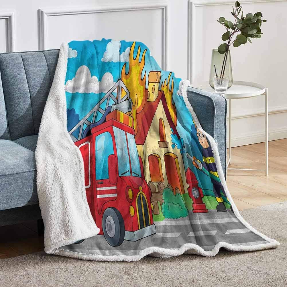 YUAZHOQI Fire Truck Throw Blanket for Girls Women Splashing Water Flames Soft & Warm Couch
