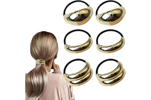 Gold Hair Cuffs, 6Pcs 3 Style Arc & Oval Metal Hair Tie, Fashionable Hair Cuff, Creative Elastic Hair Ties, Gold Ponytail Cuf