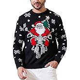 VENTELAN Men's Ugly Christmas Sweater Funny Santa Xmas Crew Neck Sweaters