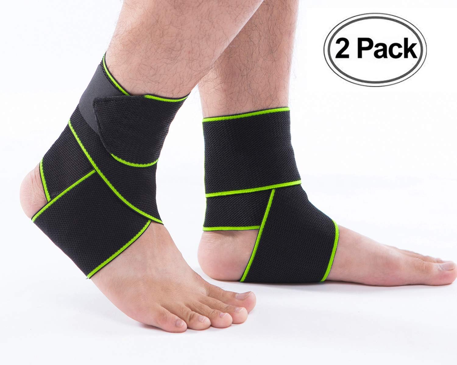 LOKEP Ankle Brace Breathable Ankle Support Adjustable Ankle Stabilizer with Compression Wrap Support, Suitable for Men & Women, Sports(2 Pack) -One Size Fits All (Green) : Sports & Outdoors