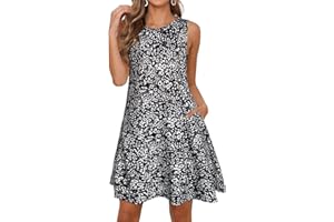 elescat Women's Summer Dresses 2024 Beach Casual Sleeveless Floral Print Tank Loose Sundress with Pocket