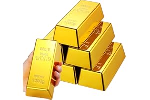 HyDren 6 Pcs Fake Gold Bar Replica Brick Bullion Glittering Movie Prop for Stage Decoration Halloween Pirate Costume Supplies Novelty Gifts Paper Weight Door Stop (Gold, 6.5 Inch)