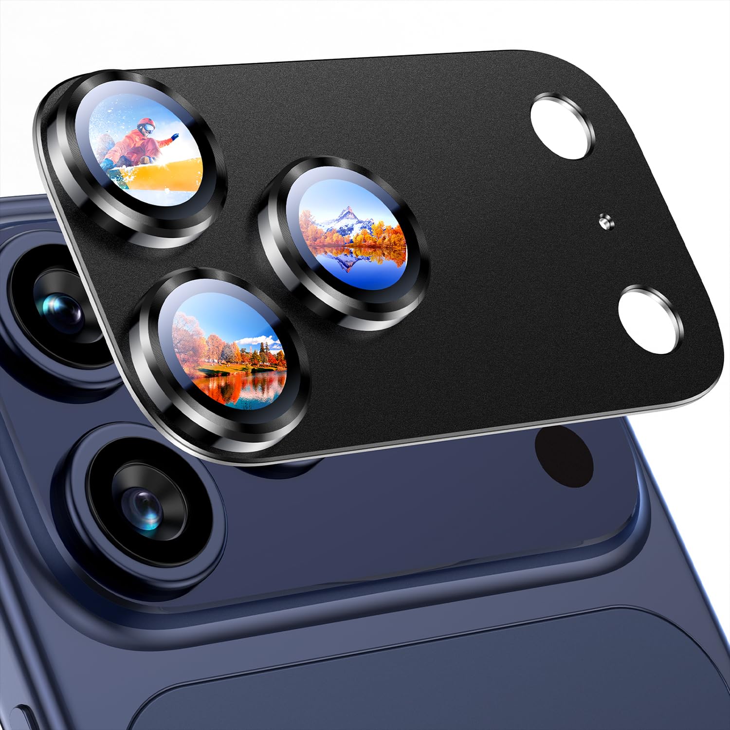 Photo 1 of Uyiton Compatible with iPhone 17 Pro Camera Lens Protector - [Not Easy to Break][Strong Adsorption][Case-Friendly] Metal Tempered Glass Rear Camera Screen Cover - Black Titanium