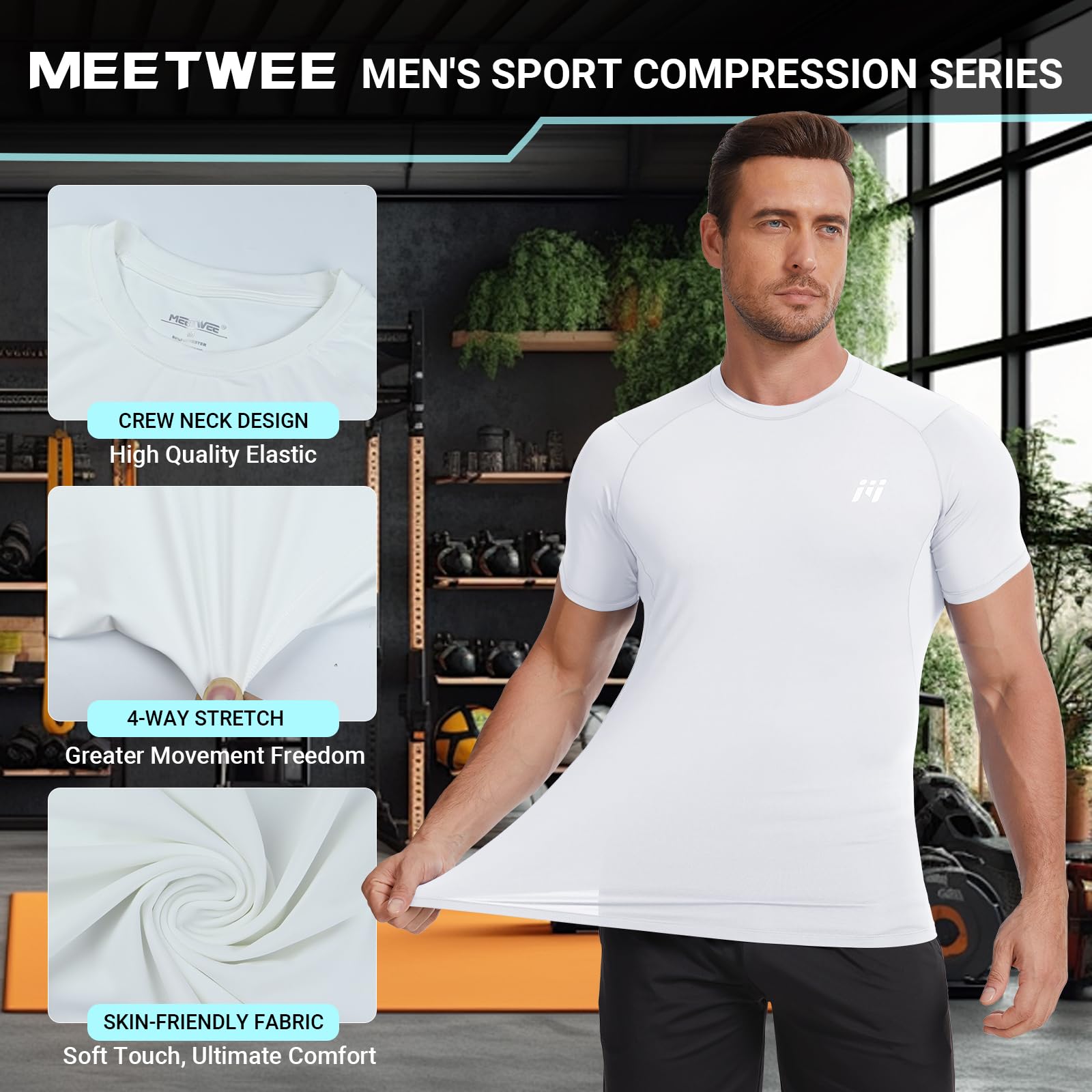 MEETWEE Rash Guard UPF50+ Kompressionsshirt Herren Langarm Kurzarm Funktionsshirt, UV Shirt Top Schwimmen Männer Sportshirt Surfen Schnelltrocknend Atmungsaktiv 3