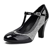 graceretro Women's Mary Jane Wingtip Rockability Oxford Close Round Toe Vintage 1950s Heels T-Straps Retro 1920s Victorian Pumps Shoes