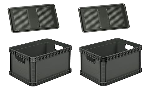 Unbekannt 2 x Robusto-Box mit Deckel 20 L Graphite Aufbewahrungsbox Box Kiste
