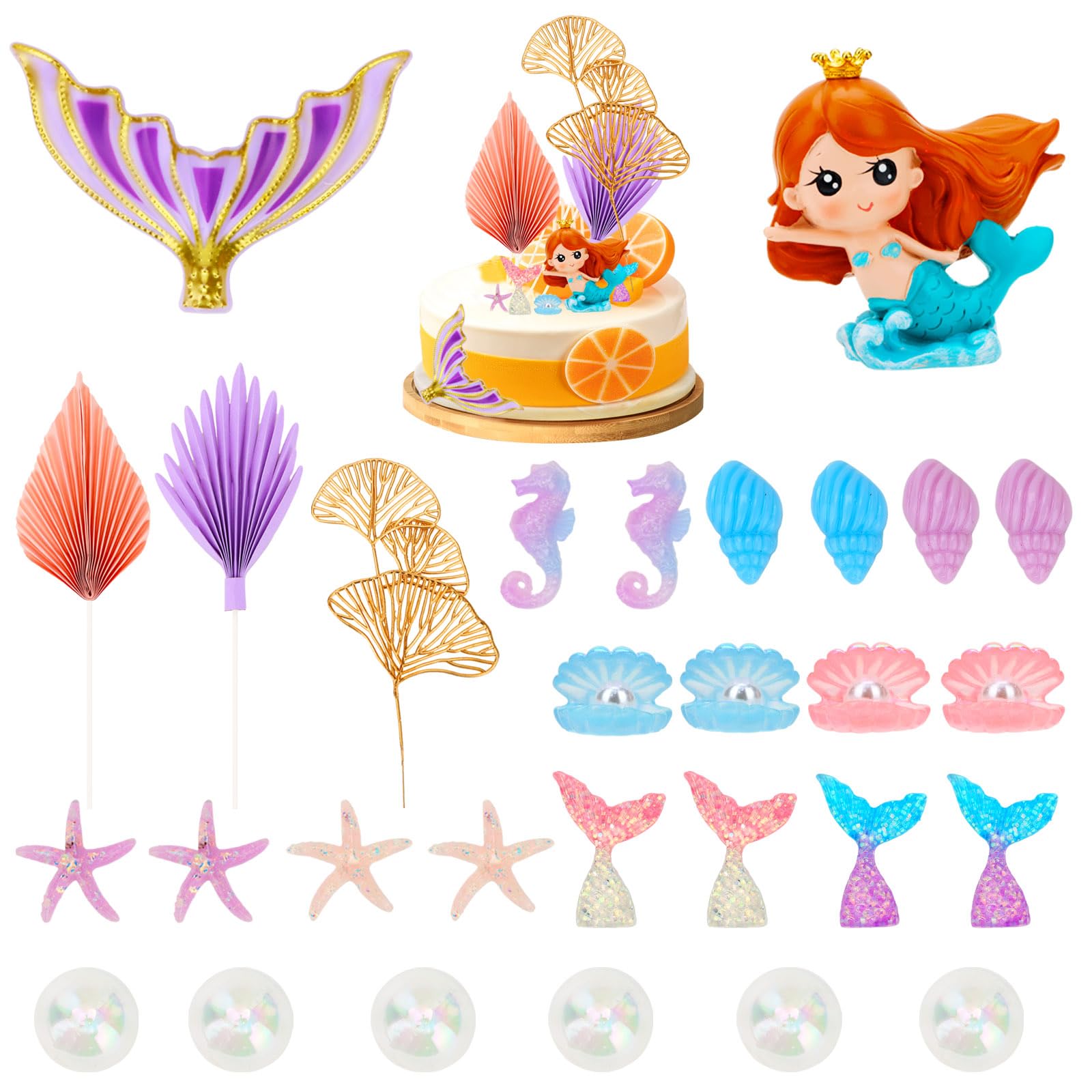 Photo 1 of GAFATORY 29Pcs Little Mermaid HAPPY BIRTHDAY Cake Topper Set Ocean Mermaid Under the Sea Theme Party Decoration for Girls Kids Birthday Party Favor Big Tails Bubble Ocean Animals Starfish Hippocampus