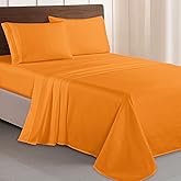 Elegant Comfort Luxurious 1500 Premium Hotel Quality Microfiber Three Line Embroidered Softest 4-Piece Bed Sheet Set, Wrinkle and Fade Resistant, Queen, Orange