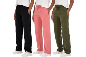 Real Essentials 3 Pack: Women's Relaxed Fit Fleece Open Bottom Sweatpants - Casual Athleisure (Available in Plus)