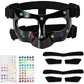 Nose Guard for Broken Nose, 5.9x3.74 in Adjustable Face Shield with Pads Star Stickers Guard Sports Training Face Mask Nose Protector for Kids Adults Teens Basketball Soccer Baseball Football(Black)
