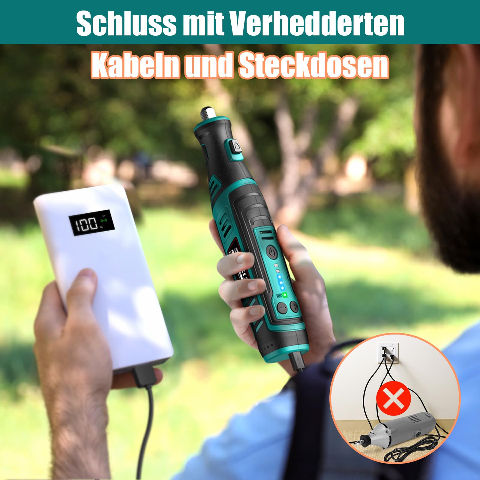 Multifunktionswerkzeug Akku - NEU MASTER 8V 2.0Ah Akku Rotationswerkzeug mit 117 Stück Zubehör, LED Light und 5-Gang, Multifunktionswerkzeuge Set zum Bohren, Gravieren, Polieren, Schleifen 2