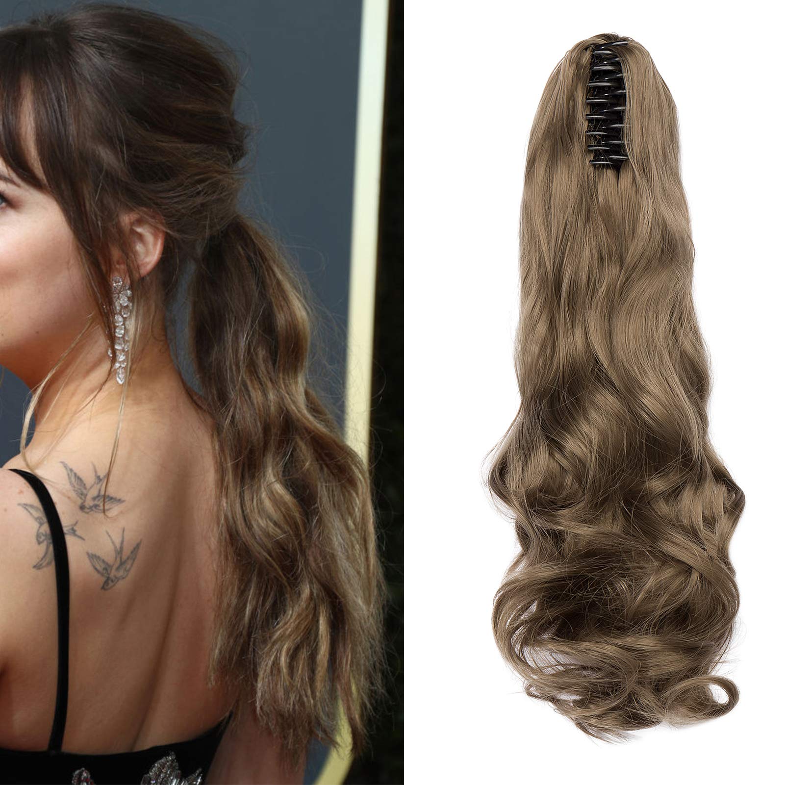 Cybelleza Ponytail Extension Curly Wavy Claw Jaw Pony Tail One Piece Clip in Hair Extensions Hairpiece Synthetic Long Natural for Women (Ash Blonde) — image 1