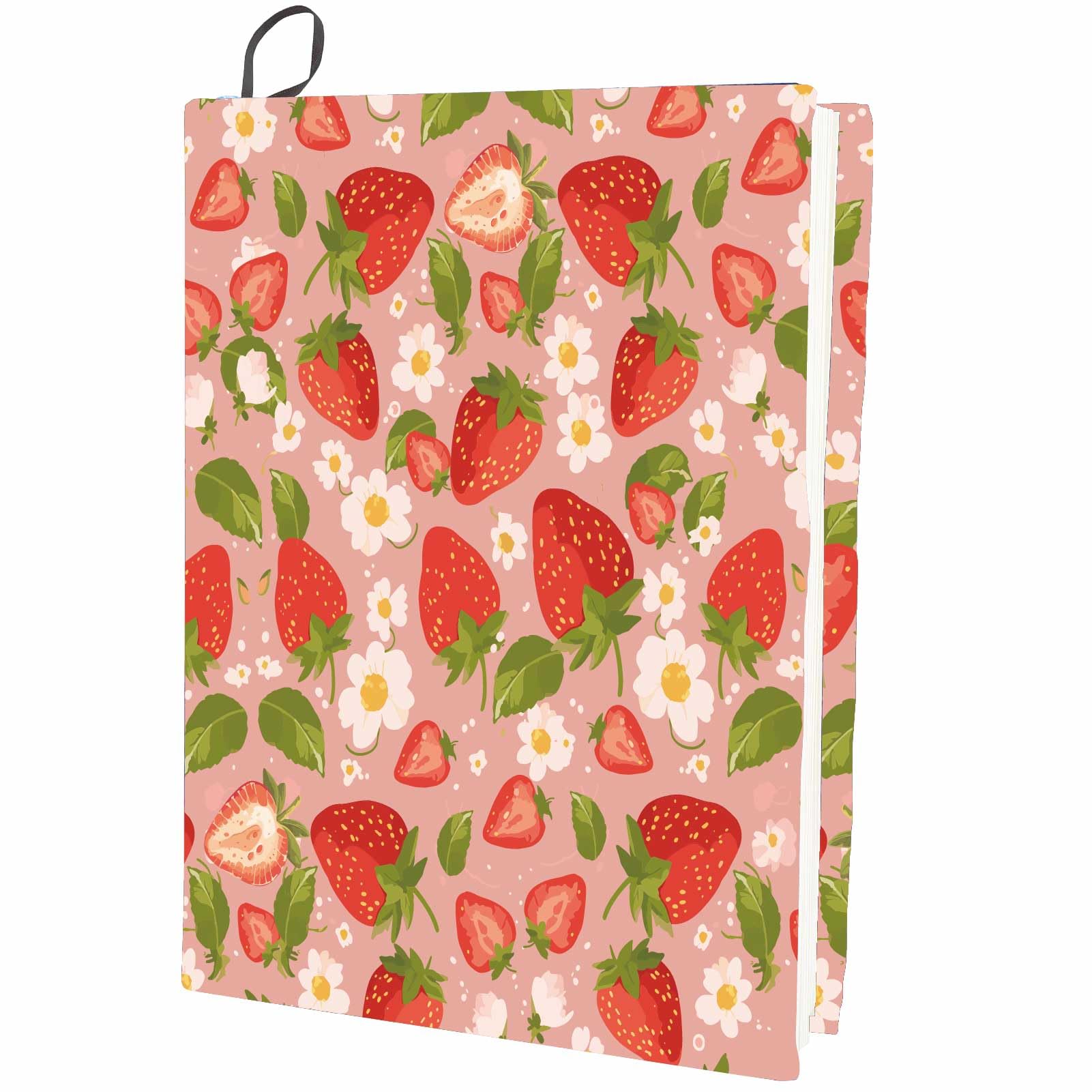 CRASPIRE Strawberry Stretchable Book Cover Fruits Flower Pink Washable Reusable Large Nylon Cloth Polyester Book Protector Elastic Notebook Wraps Suitable for Most Hardcover Books