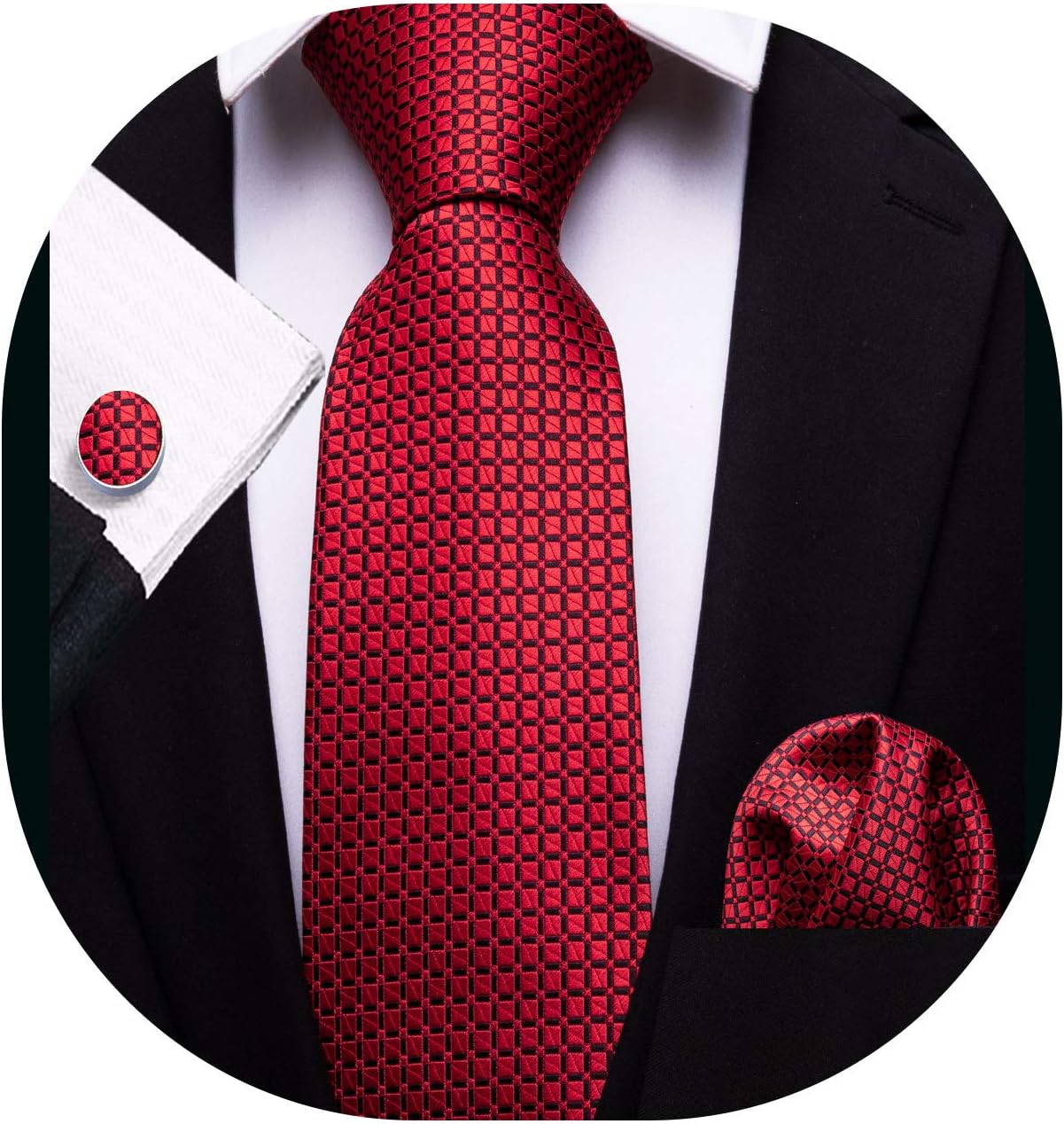 YOHOWA Check Men Ties Set Pocket Square Cufflinks Silk Plaid Business Neckties Wedding Fashion