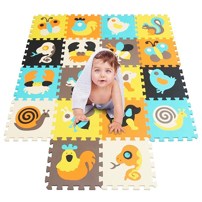 meiqicool Puzzlematte Tiere Puzzleteppich Baby Puzzlematte Schadstofffrei Bodenpuzzle Schaumstoff Puzzlematte Schadstofffrei 