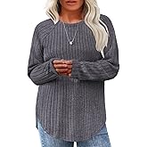 Eytino Plus Size Tops for Women Fall Soft Solid Crewneck Long Sleeve Knitted Pullover Blouses Shirt(1X-5X)