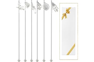 GARYVAULT 6Pcs Halloween Skull Charms Cocktail Stirrers Swizzle Sticks Stainless Steel 7.5" Coffee Beverage Stir Sticks for Mixing Cocktail, Hot Cocoa, Creamer