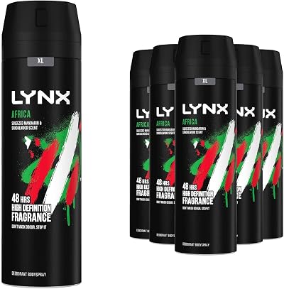 Lynx Africa Body Spray Deodorant for Men 6 Pack 200ml 48H Odour Protection