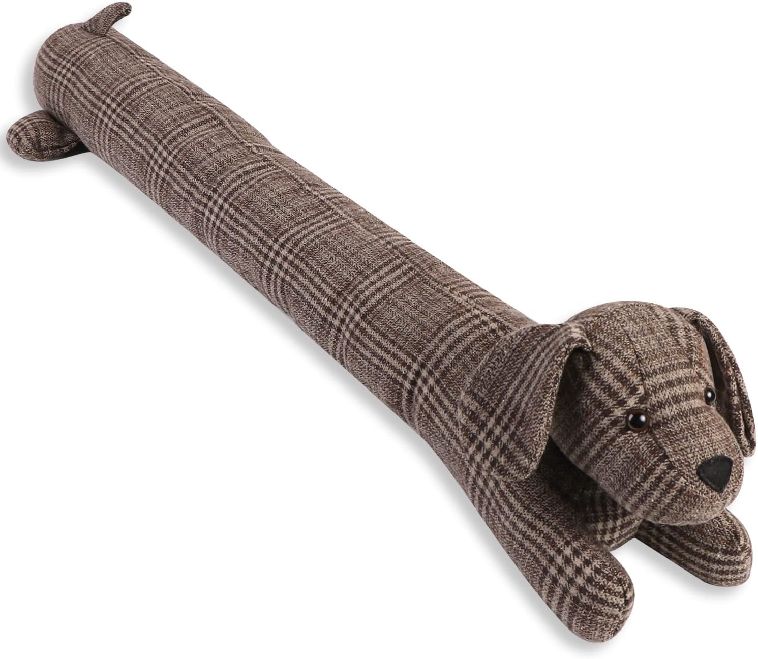 Draft Stoppers - Sanlykate Dog Under Door Draft Stopper for Bottom of Door, 3LB 34-36 Inch Heavy Duty Decorative Animal Fabric Door Draft Blocker, Save Energy Soundproof Seal Guard, Plaid Brown